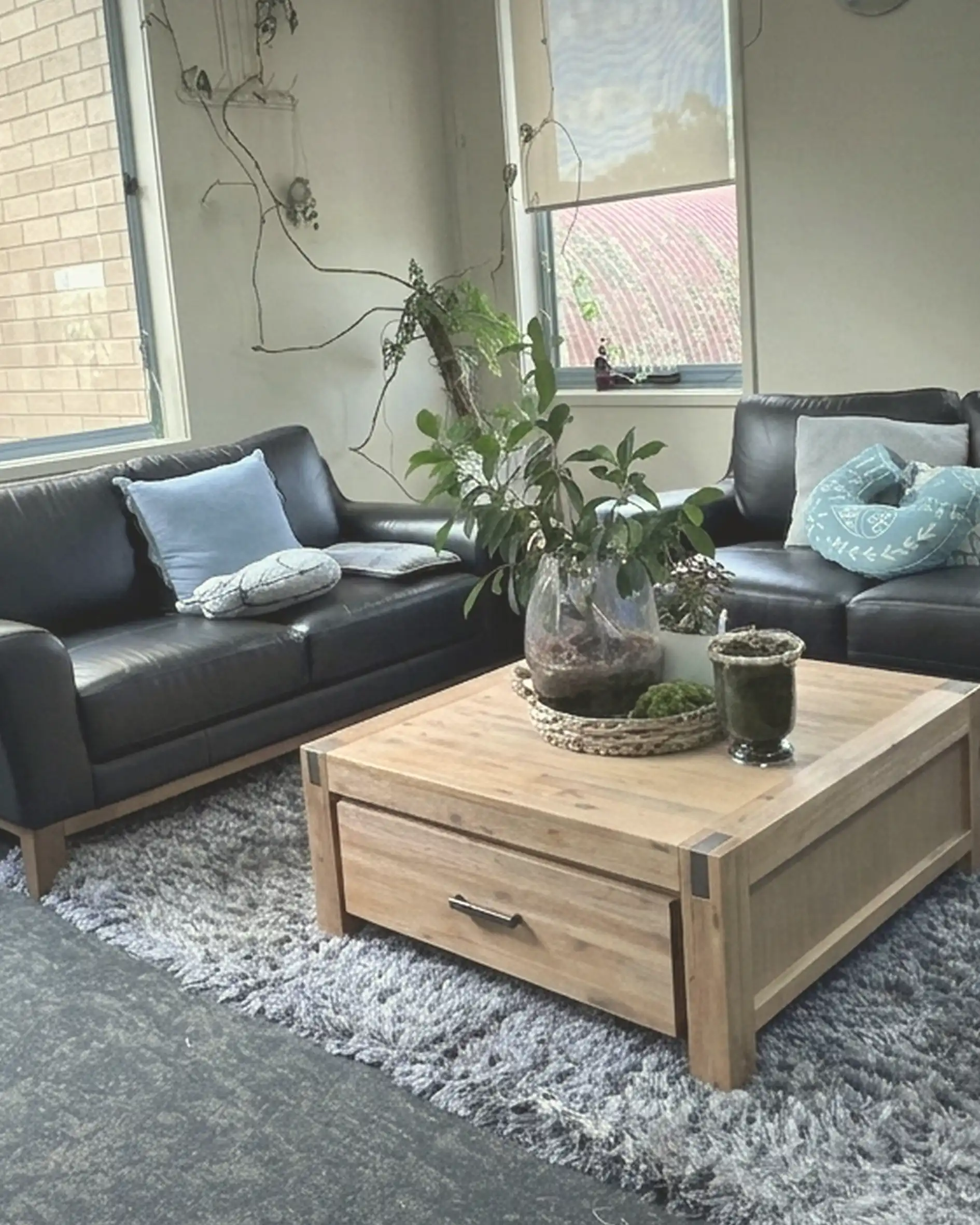 Inside Deb Walker Accounting — leather sofas, timber coffee table, and plants in a welcoming lounge